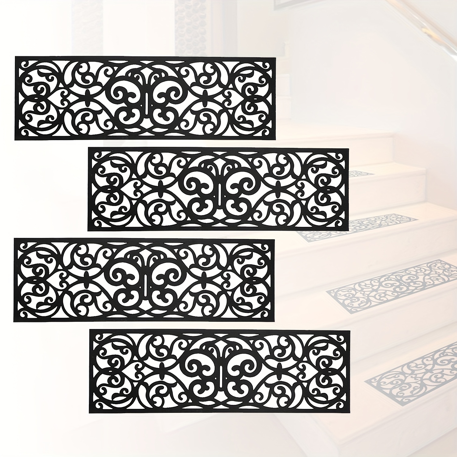 4pcs modern rubber step mats 9 4x 29 inch skid resistant     outdoor non slip stair tread anti slip step mat black rubber 1 9cm thickness 1 1cm width 2 0cm depth 3 0cm width 4pcs stair tread mats 0