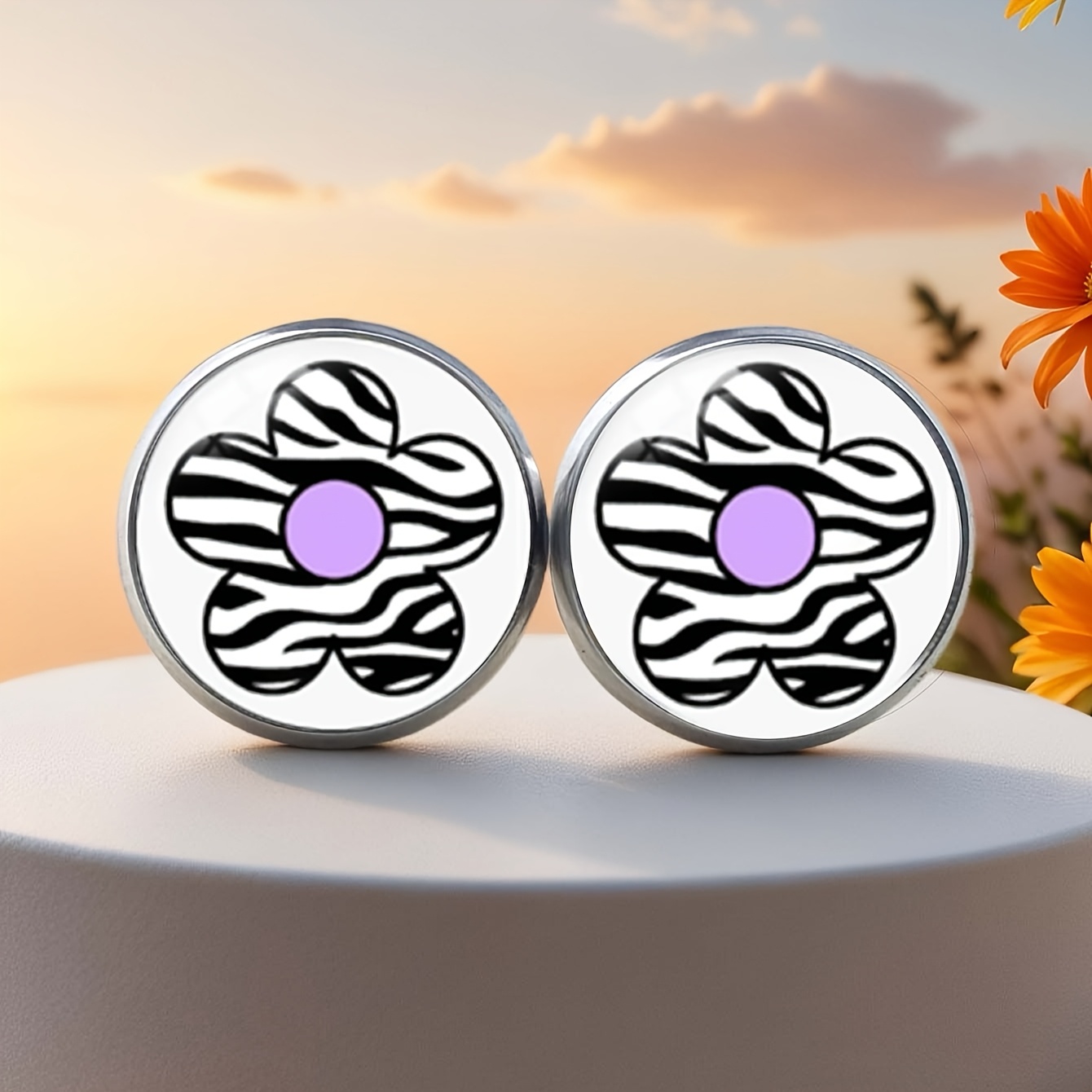 Trendy Cow Print Flower Charm Earrings