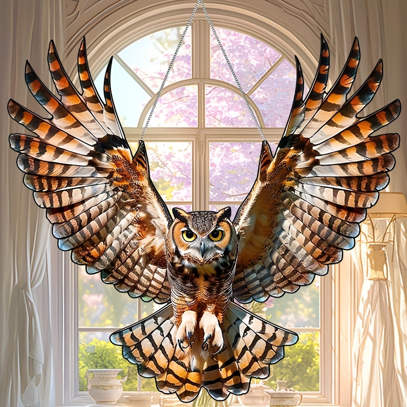 

Flying Owl Acrylic Sun Catcher (10in X 9.4in) - Waterproof, Scratch & Chemical Resistant, No Burring, Clean Cut Edges - Contemporary Home Decor