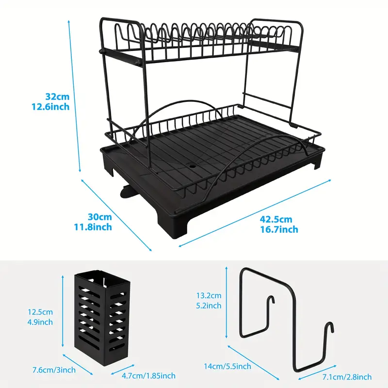 2 3 tier large dish drying rack with heavy duty iron kitchen organizer for dishes utensils cups knives space saving countertop storage with lower compartment Product details 8