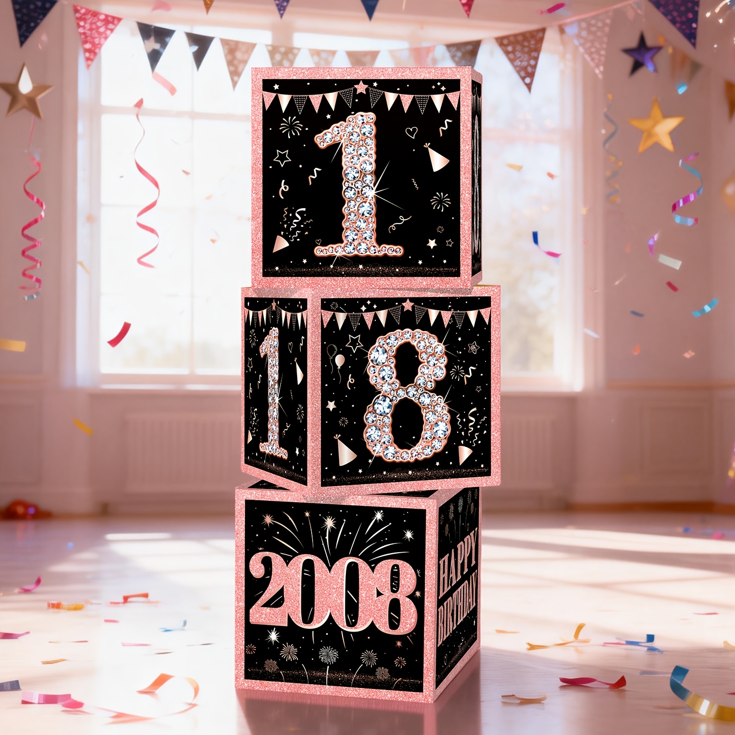 E-shop 3 Stück, 18. Geburtstag Dekorationsbox, 18. Geburtstag Dekoration, Roségoldene 18. Geburtstagsparty Dekoration, 18. Geburtstagskartenbox,