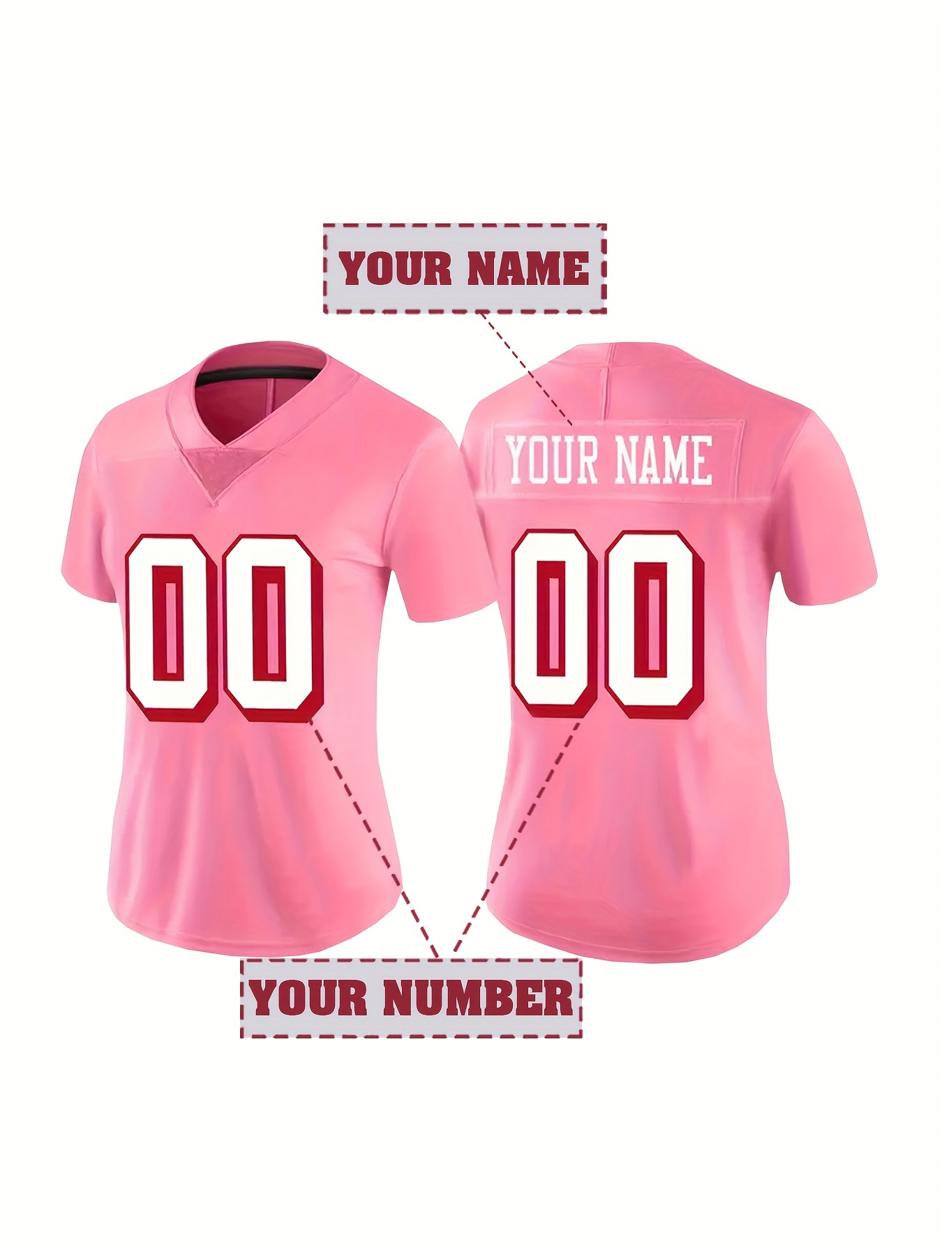 Camiseta de Fútbol Americano Rosa Personalizable para Mujer con y Número  Cuello Bordado, Manga Corta, Lavable a Máquina, Casual y para F