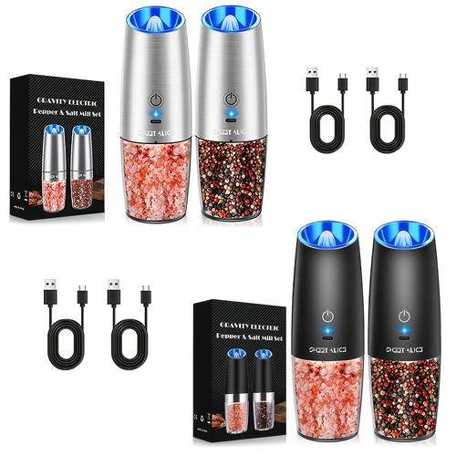 rechargeable electric salt and pepper grinder set pepper and salt grinder set automatic grinder set battery free gravity switch and led hand automatic black pack of 2