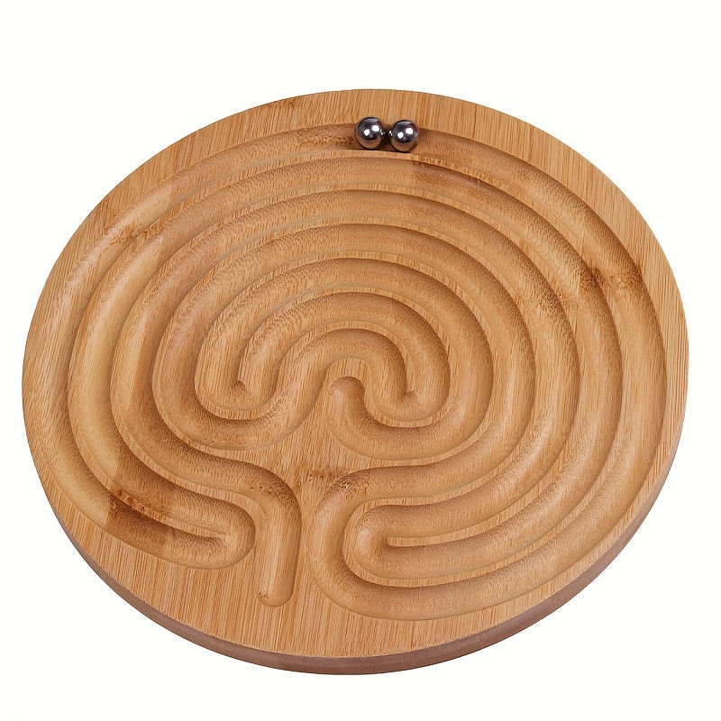 Image of Bamboo Maze Game - Classic Maze, 9.8 Inch Board, 7 Circuits, Test Balance And Concentration, Suitable For Meditation And , Suitable For Spiritual , Light Yellow