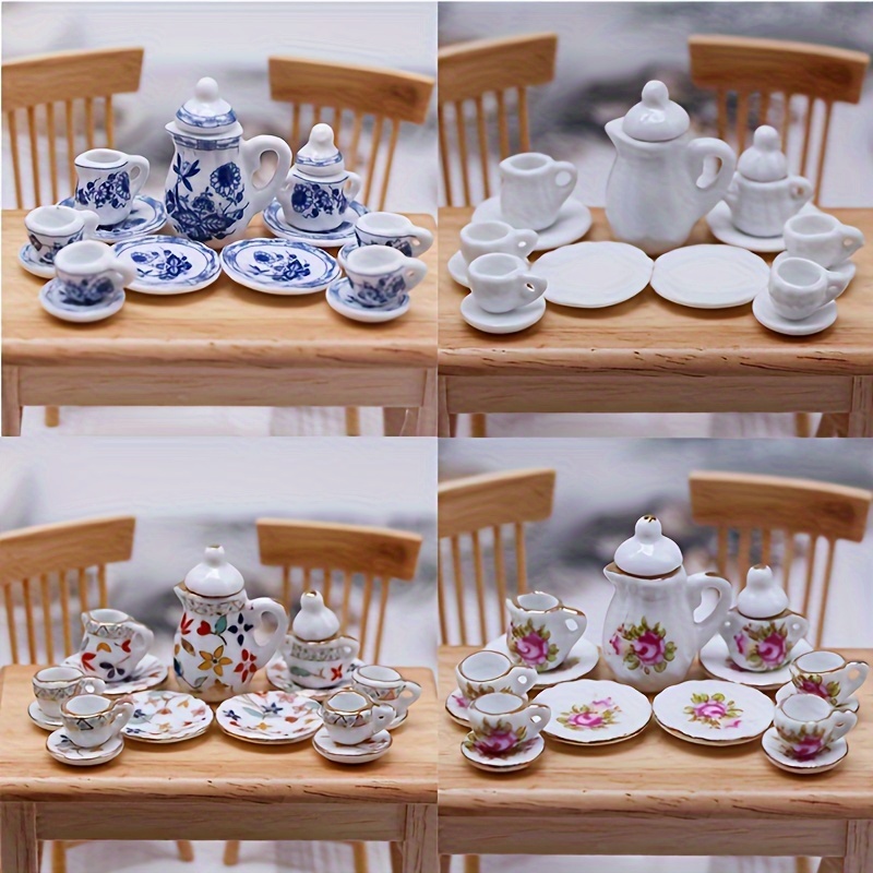

15-piece Miniature Dollhouse Tea Set, 1:12 Scale Kitchen Ceramics, Doll House Doll Accessories, Decorative Tableware For Living Room Scene, Diy Dollhouse Kitchen Toy Set For Ages 6-8