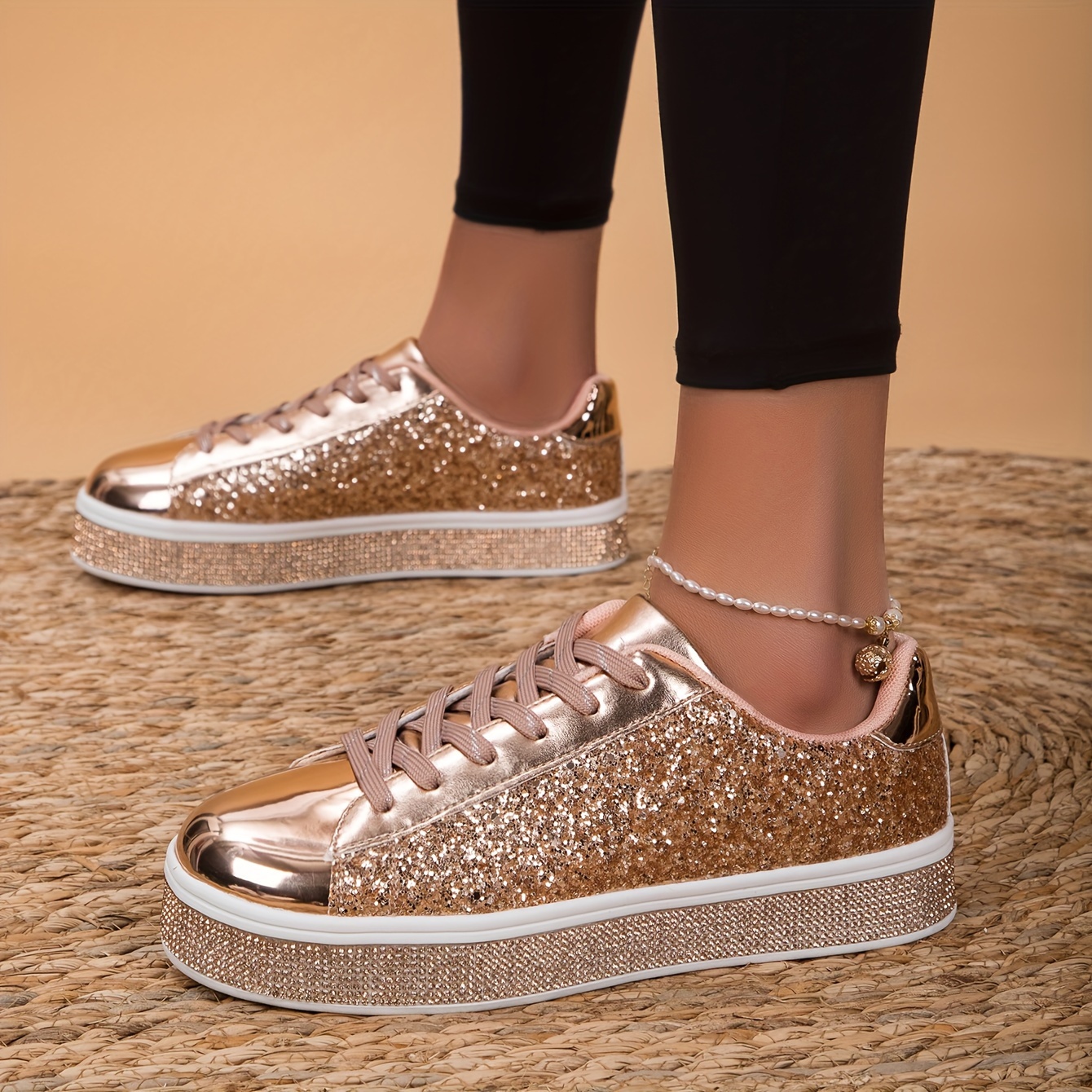 zapatillas altas doradas mujer detalles parte Temu El Salvador