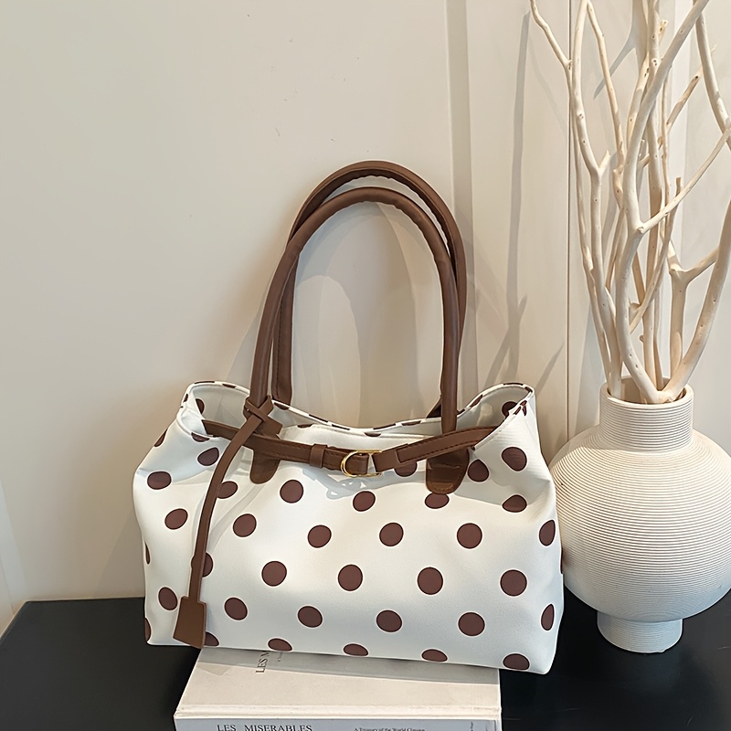 TEMU Ladies' Crossbody Bag, Polka Dot Contrasting Tote Bag, Fashionable High Appearance Trendy Large Capacity Shoulder Bag, Exquisite Commuting