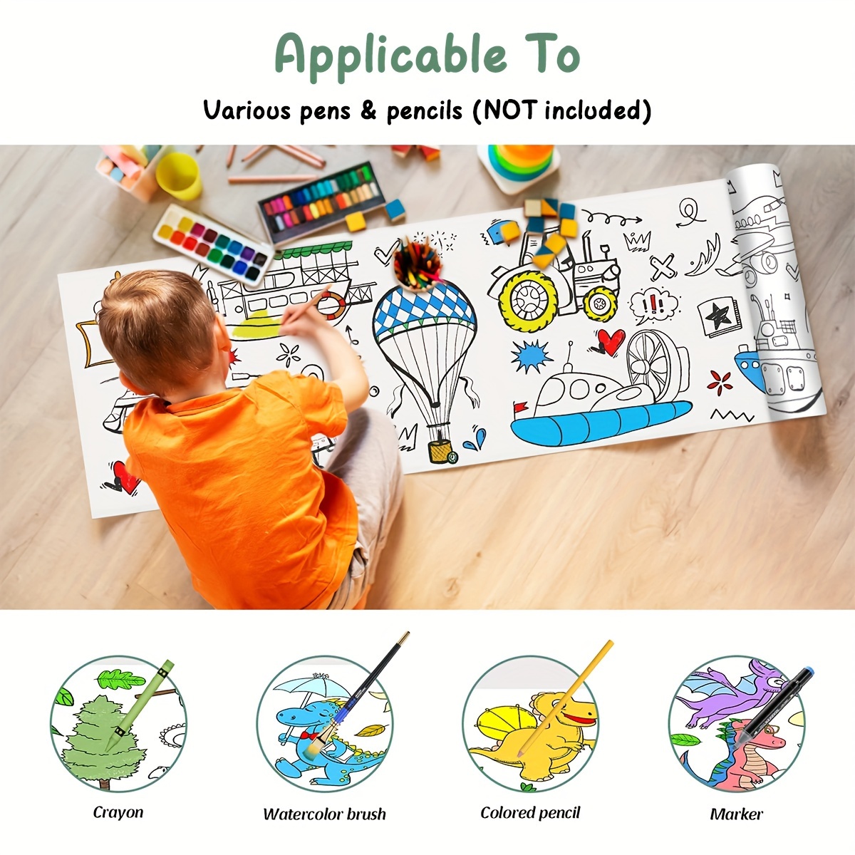 Creative Doodle & Painting Roll for Ages 3+ - 300CM Unfolding Graffiti Paper, Develop Creativity and Motor Skills, Mixed Color Watercolor Compatible Art Scroll