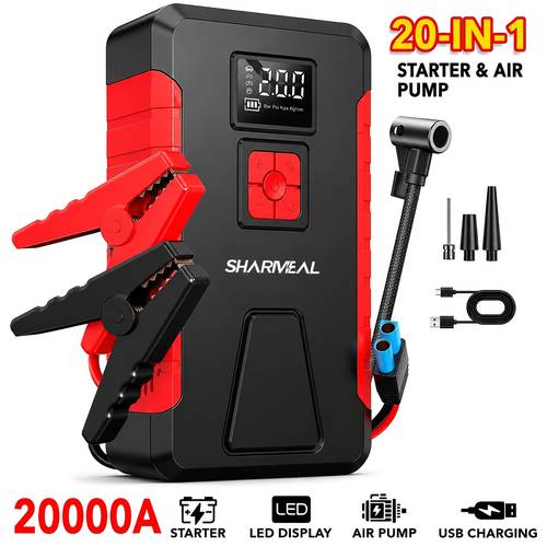 20000a 25000a 12v portable car emergency starter 12v car battery charger car emergency starter with air compressor suitable for all gas 10 0ldiesel emergency starter accessories led light tire inflator