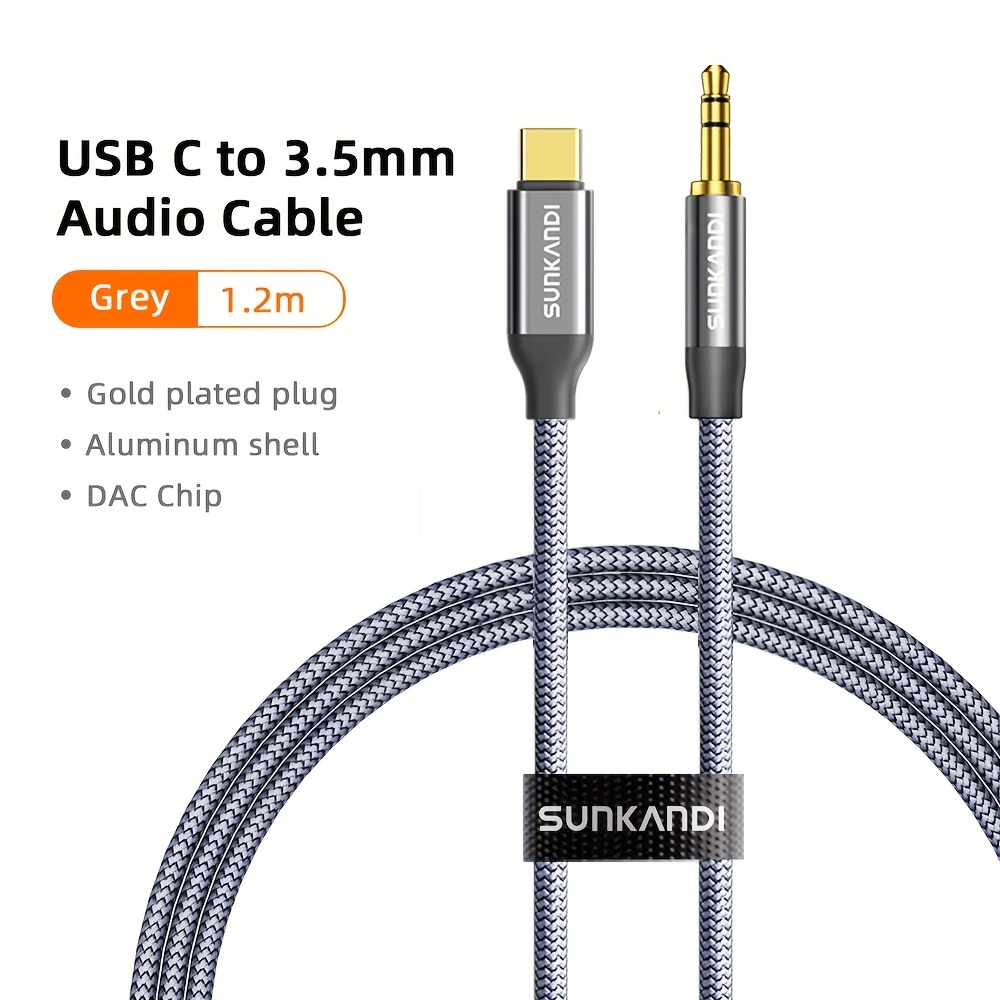 Image of Sunkandi Usb C To 3.5mm Headphone Cable, A Type C To 3.5mm Audio Cord For Car Stereos Featuring A Dac Digital Chip, Compatible With Iphone 16 Pro Max, 15 Pro Max, ,, And Ipad Pro