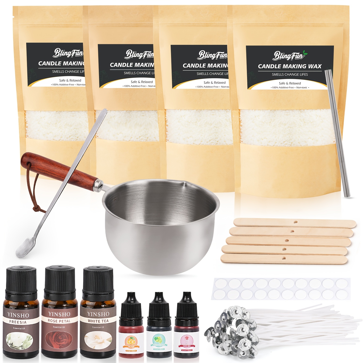 Blingfun Candle Making Kits For Adults Beginners, Candle Making Supplies Soy Wax, Essential Oils, Candle Dye, Wick Stickers, Wick Holders, Full Candle Making Set - Arts & Crafts Kits