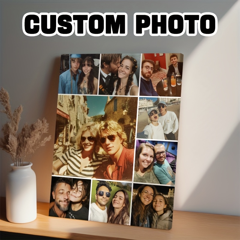 TEMU Framed Canvas Wall Art, Canvas Print, Personalized Custom Multi-photo Collage Canvas, Turn Your Photos Into For Friendship Memory Portrait