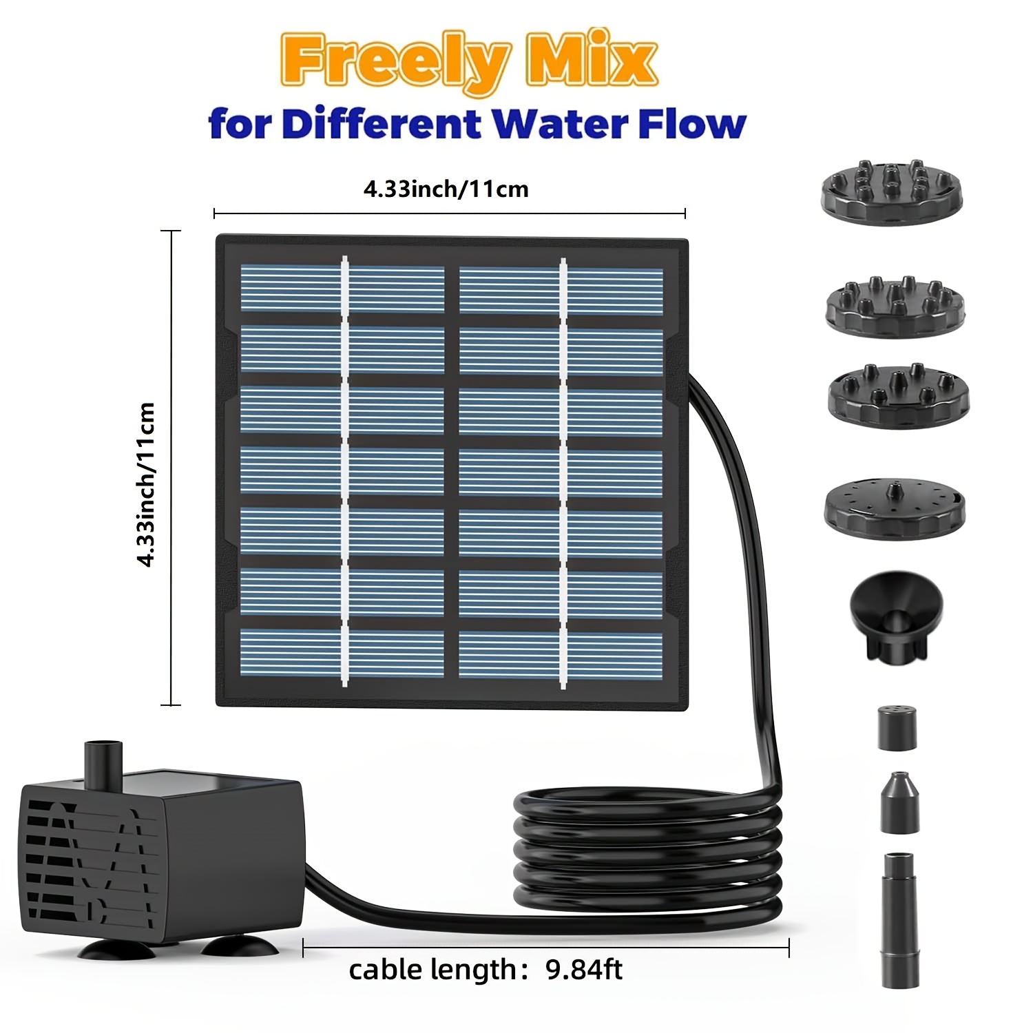 E-shop 2.5W Solar Schwimmender Wasserbrunnen Pumpe, IPX8 Vogeltränke Brunnen Wasser Pumpe Solarbetrieben mit 8 Erweiterungen, Solarbetriebene