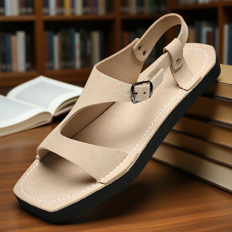 mens summer sandals slip on lightweight breathable pu upper with adjustable strap non slip thick   sole for casual beach outdoor wear yellow tan eu 38 47 strappy sandals minimalist   durable   insole vacation shoes    able footwear travel shoes Product details 9