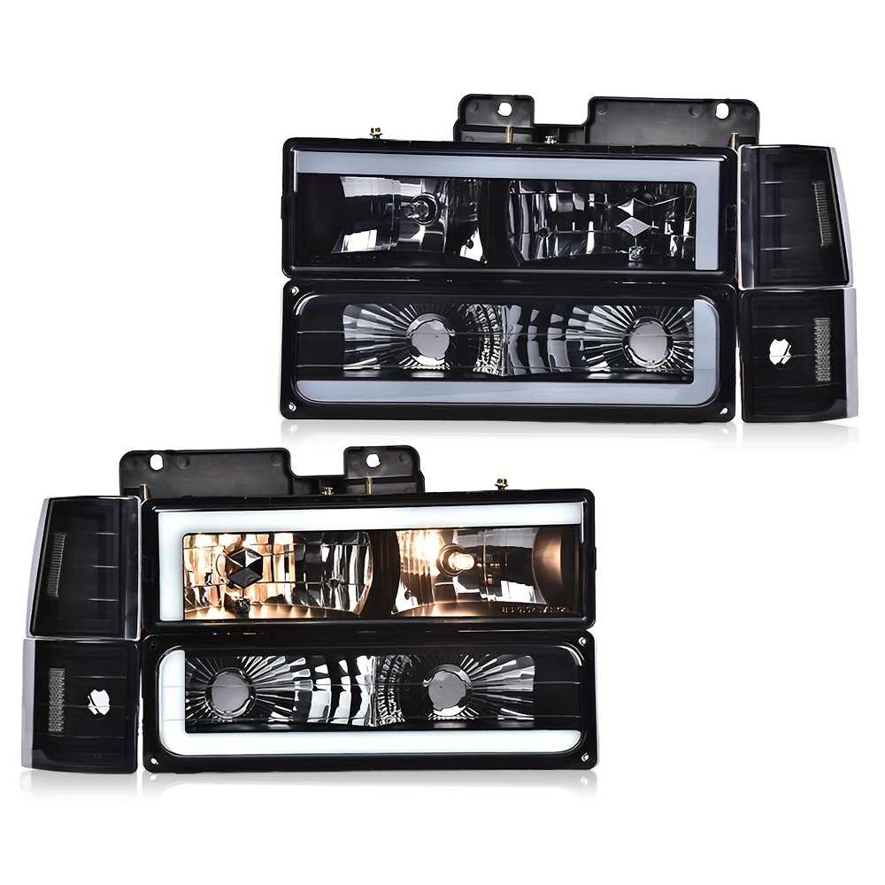 TEMU Headlights For C1500 K1500 94-99 For C1500 C2500 K1500 94-99 For C2500 C3500 K3500 94-00 Headlamp Smoke Lens Black Reflector, Without Battery