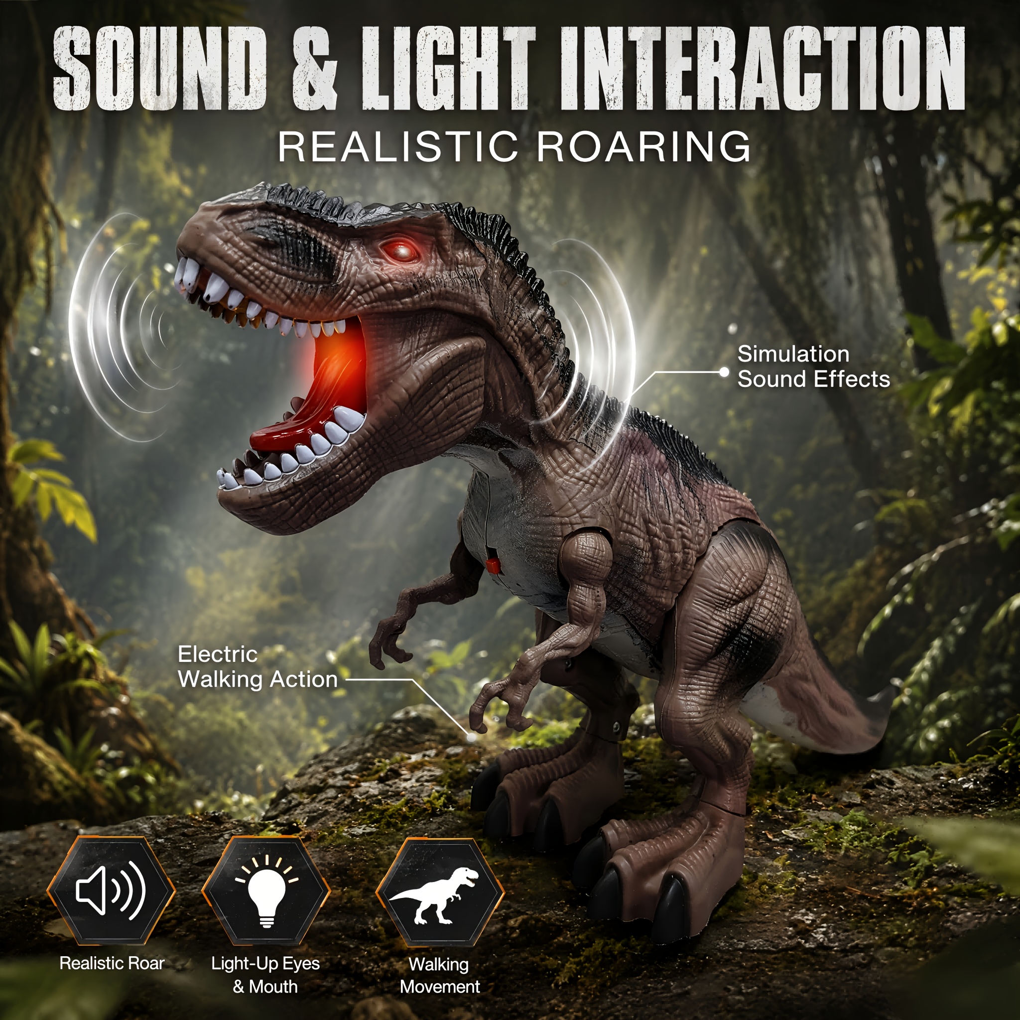 4pcs Electric T-Rex Dinosaur Toy Set with Sound and Light