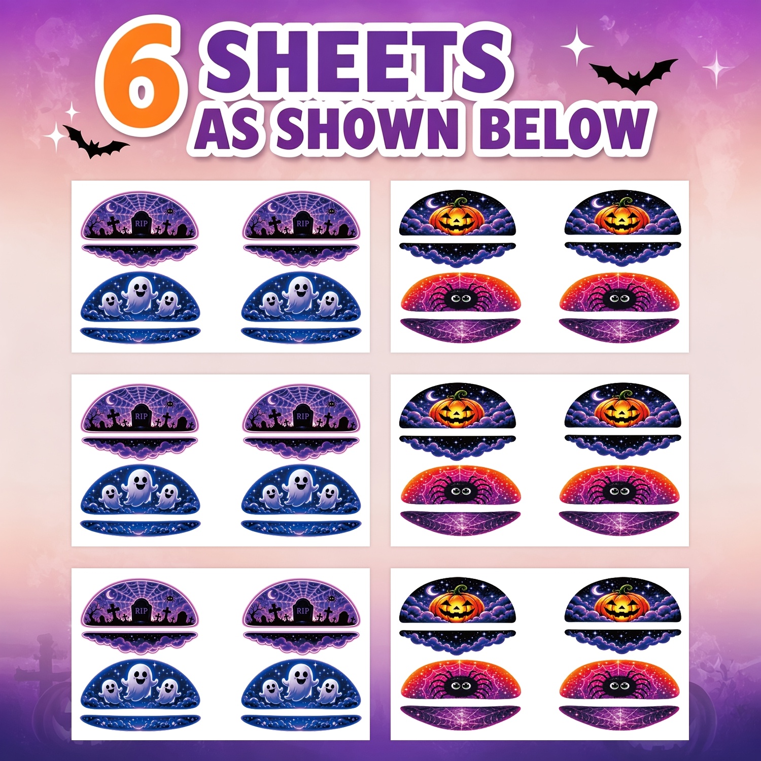 Image of Halloween Eyeshadow Temporary Tattoo Stickers, 6-sheet Set Halloween Eye Horror Tattoo Stickers, Unisex Fake Tattoo Eye Makeup Face Makeup Halloween Party Supplies