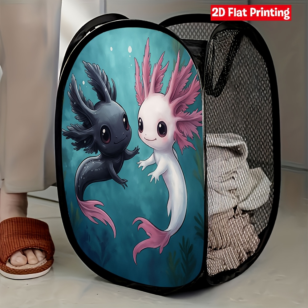 TEMU 1pc Black And Axolotl Scene Mesh Pop-up Laundry Hamper Space Saving Storage Solution For Everyday Use In Home Or Dorm