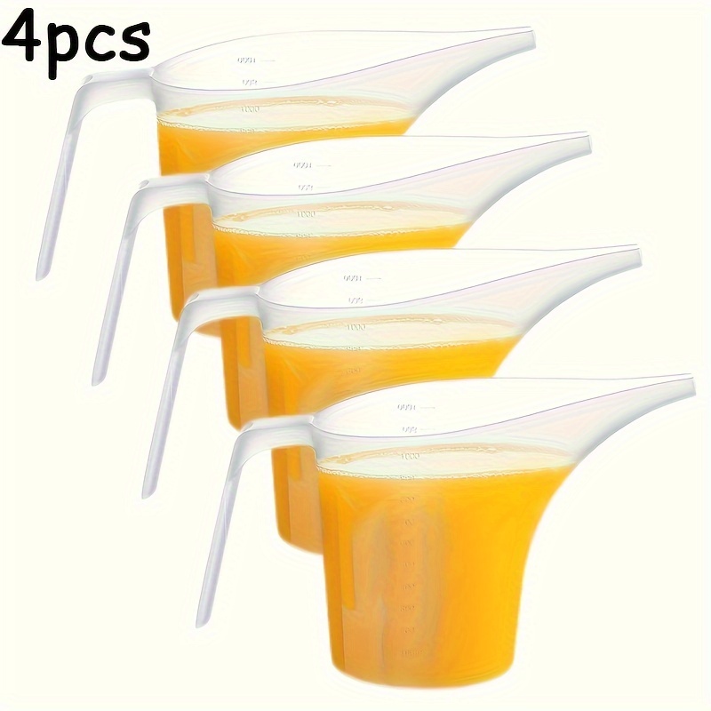 

4pcs Transparent Plastic Measuring Cups With Long Spout – Large Capacity Baking Utensils For Pancakes, Cakes, Muffins, Soap Making, And Liquid Pouring, Baking Cups