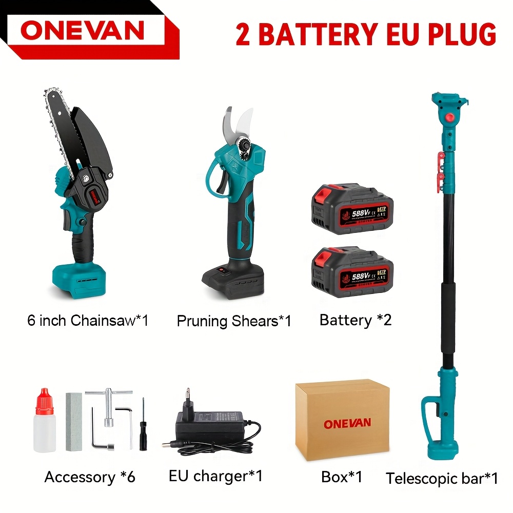 TEMU Pole Saw, Electric Saw, Brushless Telescopic Pole Pruner And Lopper Set, Electric Chainsaw, 3-in-1 Cordless Electric Saw, Scissors, Pruning