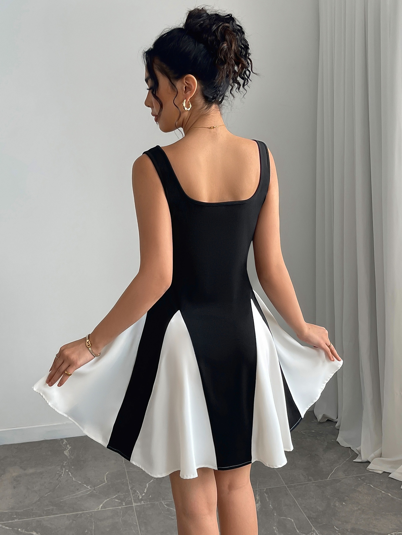 womens elegant a line dress black white contrast summer