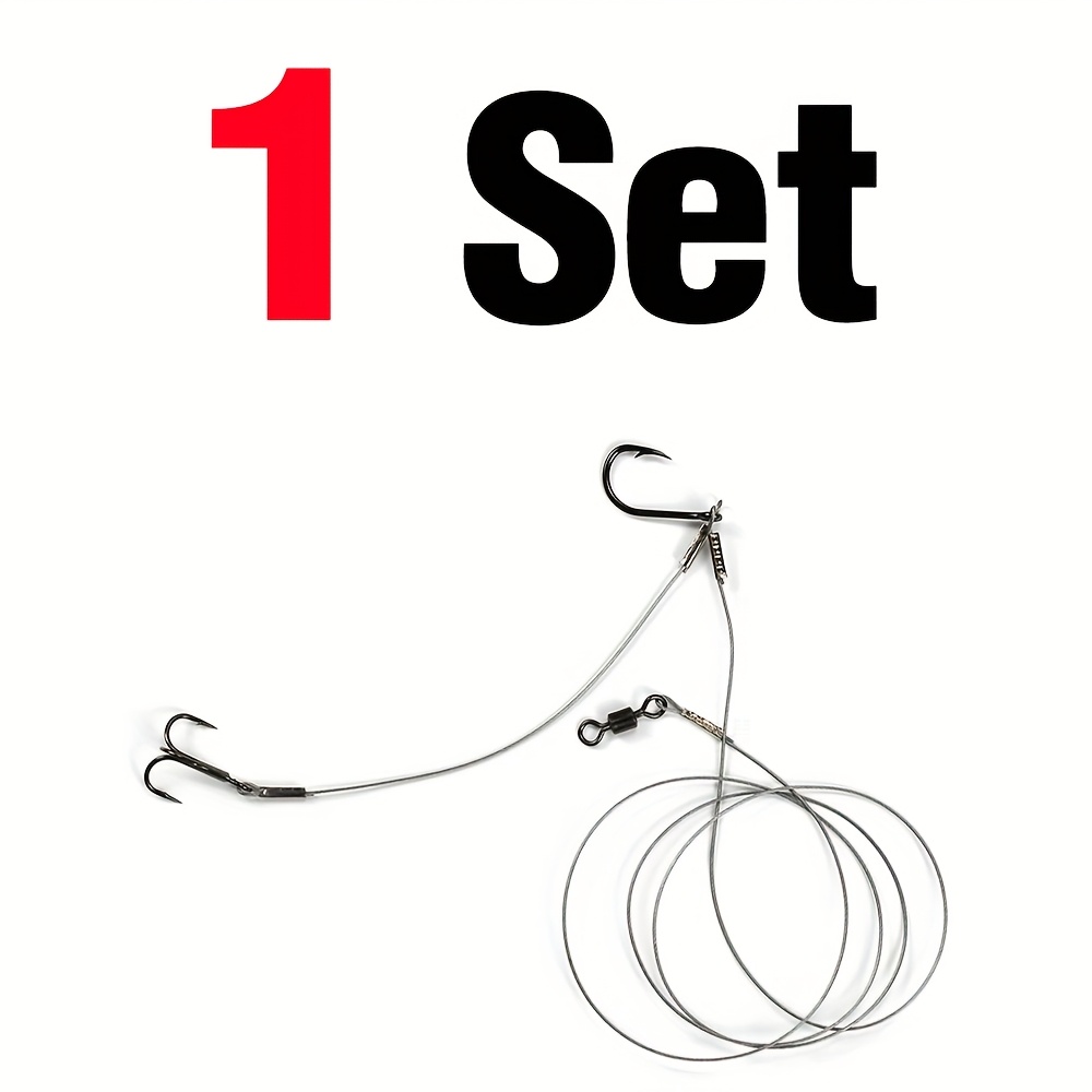 TEMU 1set Sea Fishing Live Bait Rigs With 7-strand Steel Wire Thick Single Hooks And Treble Hooks Fishing Rig