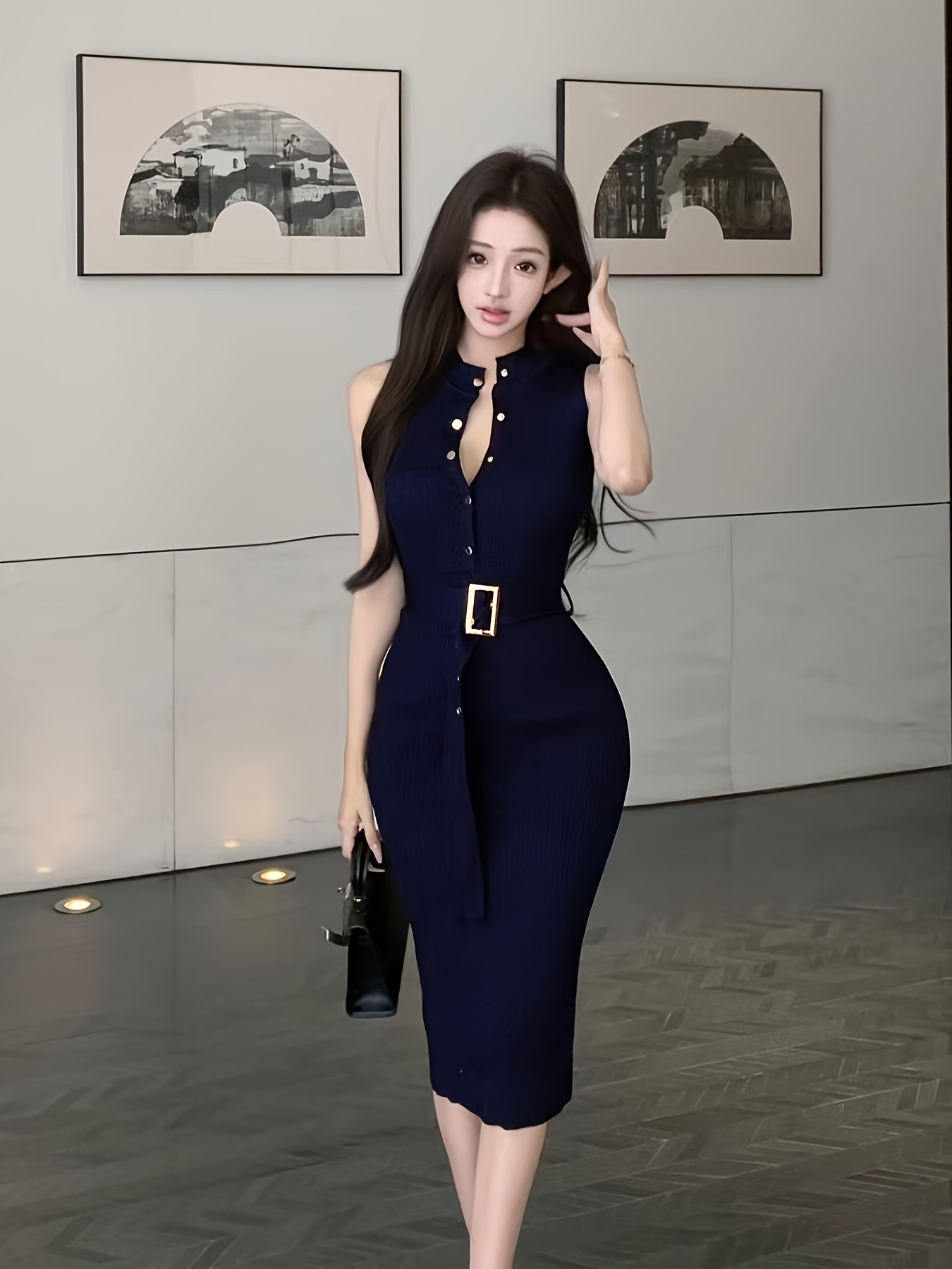 Korean Chic Dress Womens Elegant Korean Chic Sleeveless Maxi Dress