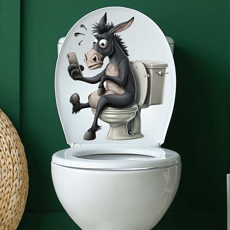 

Funny Donkey On Toilet Playing Phone Wall Decal - Matte , Self-adhesive Bathroom Sticker For Seat & Decor, Rectangle Shape