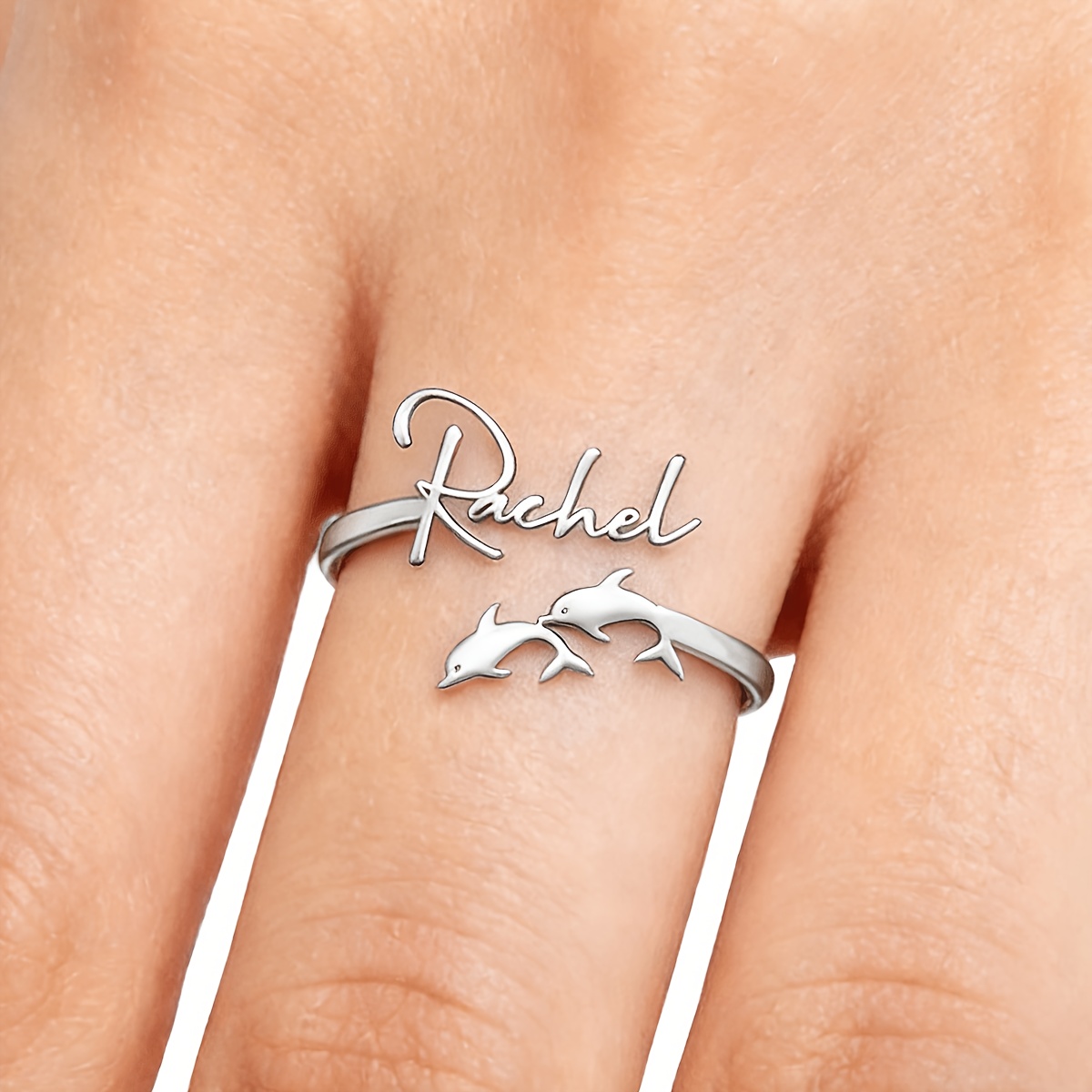 TEMU 1pc Custom Name , Women's Fashionable Elegant Personalized Stainless Steel Nameplate Ring; Classic Custom Ocean Animal Jewelry; Women's Custom