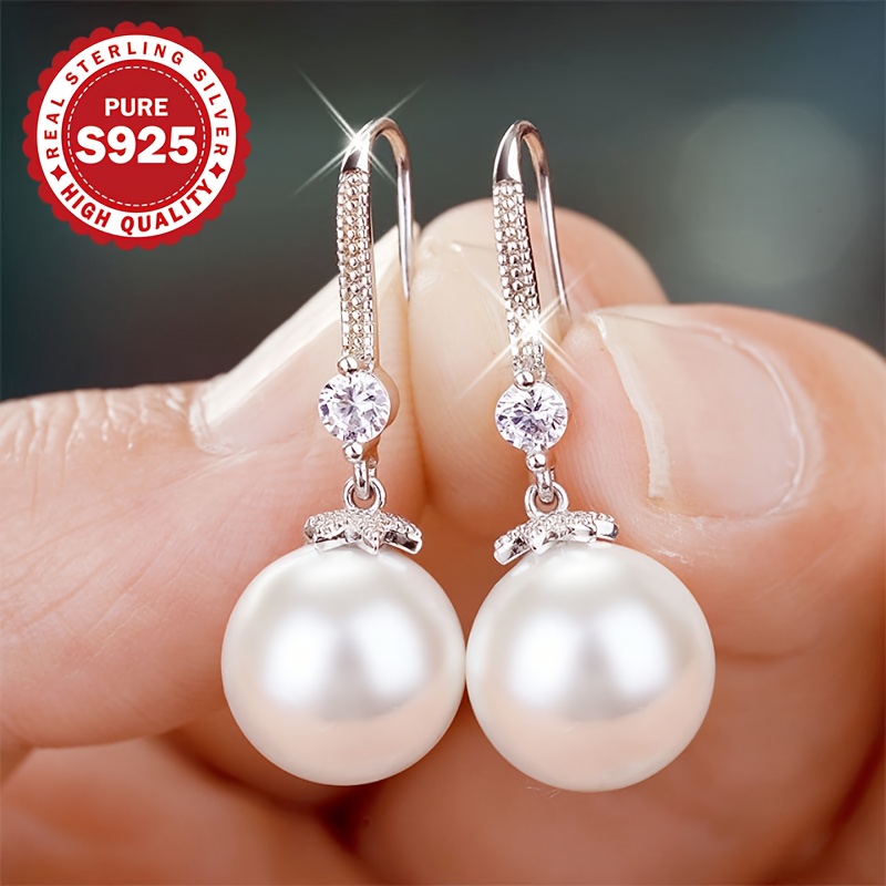 S925 Silvery Artificial Hook Earrings For Women - - Sophisticated Evening & Party Wear - Perfect Hypoallergenic Gift