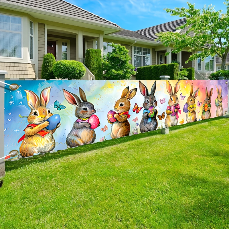 

Easter Bunny Holding Egg Banner, 78.74x17.72 Inches Polyester Backdrop For Indoor And Outdoor Decoration, Ideal For Home, Garden, Yard, Lawn, Porch - New Year Easter Party Sign, Scene, Room