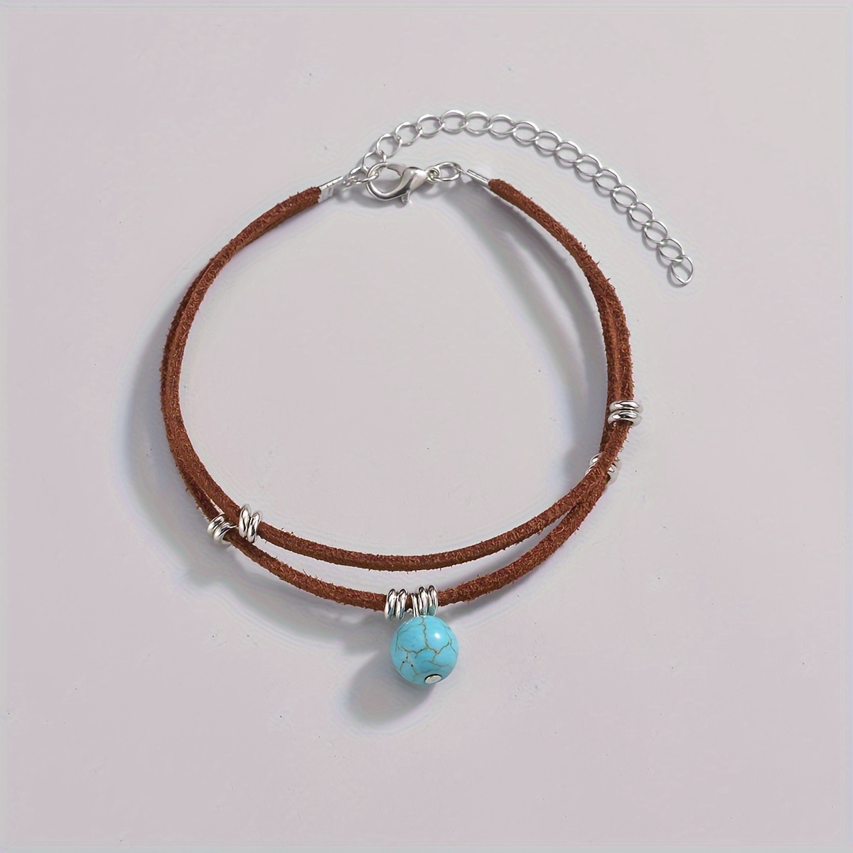 Women's Boho-Chic Turquoise Pendant Double Layer Adjustable Anklet