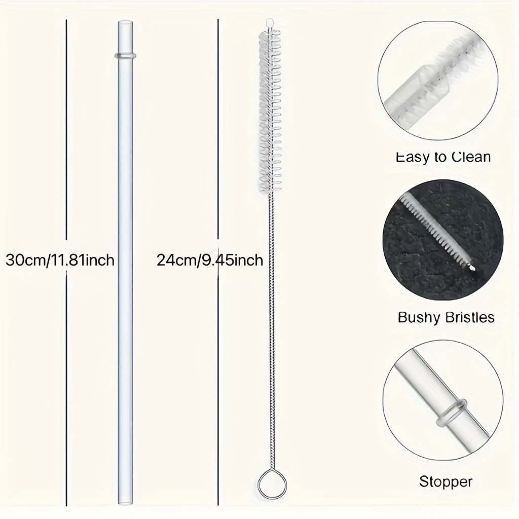 Image of 8pcs Reusable Straw And 2pcs Cleaning Brush, Reusable Straw, Suitable For Travel Roller 40oz 30oz 20oz Replacement Straw, [straw Length 30cm, Length Cut ]suitable For All Styles Of Cups