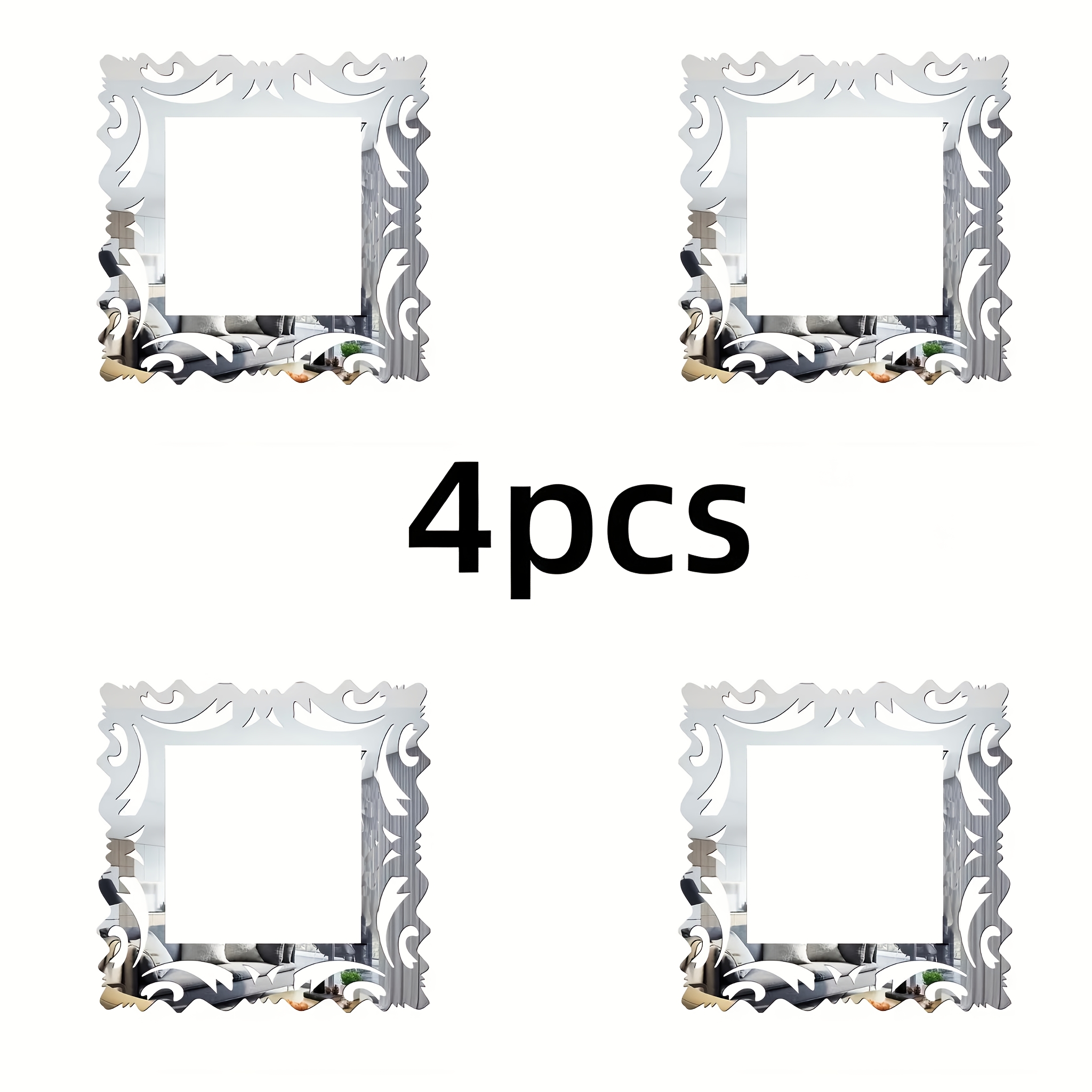 TEMU 4pcs Modern Wing Flower Frame Geometric Acrylic Mirror Switch Sticker Acrylic Mirror Switch Wall Sticker, Glossy Self Adhesive Space Theme