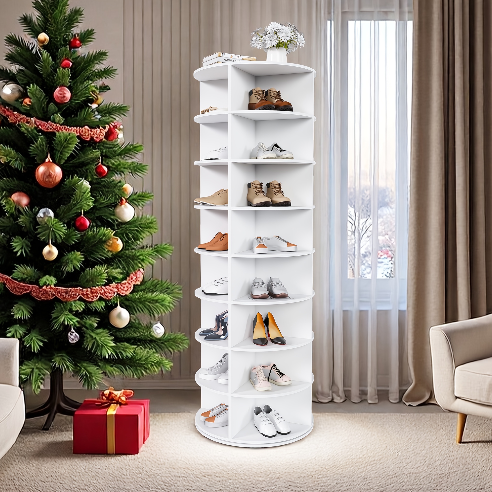 TEMU à chaussures rotative, étagère de rangement pivotante à 8 niveaux, organisateur de chaussures rotatif à 360° autoportant, contient 32 paires de