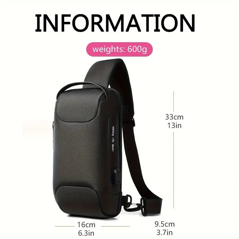 mens lightweight waterproof crossbody backpack with usb charging port password lock adjustable anti theft shoulder bag for travel commuting casual durable polyester zipper closure outdoor backpack secure travel bag theftproof design details 4