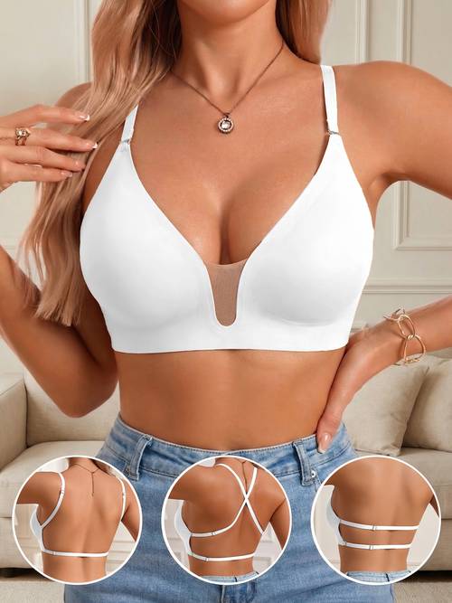 1pc womens versatile seamless deep plunge bra multi way wear matching off shoulder and backless casual lingerie