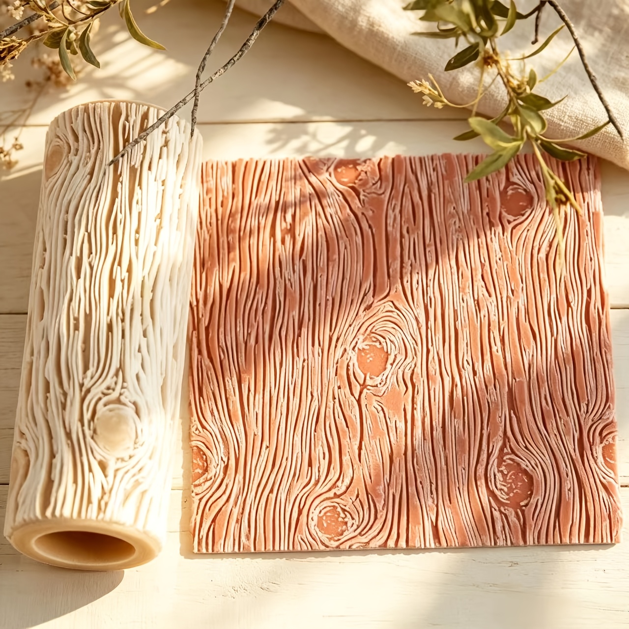 TEMU Rouleau texturé 1 pièce effet nœud d' à grain de bois en pâte polymère, rouleau à gaufrer couture, outil de fabrication de bijoux boucles