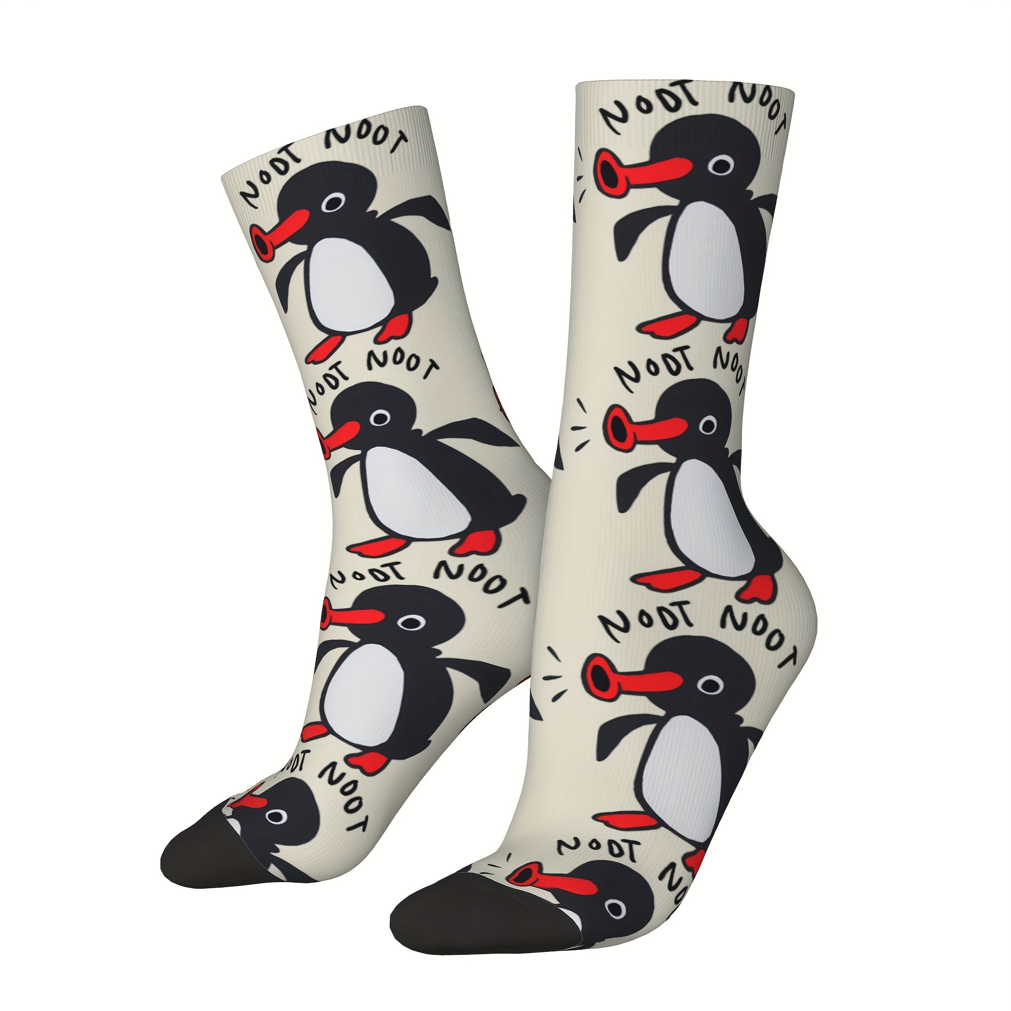 

1 Pair Of Unisex Harajuku & Vintage Style Novelty Penguin Pattern Crew Socks, Trendy Graffiti Men Women Socks, Crazy Funny Socks For Gifts