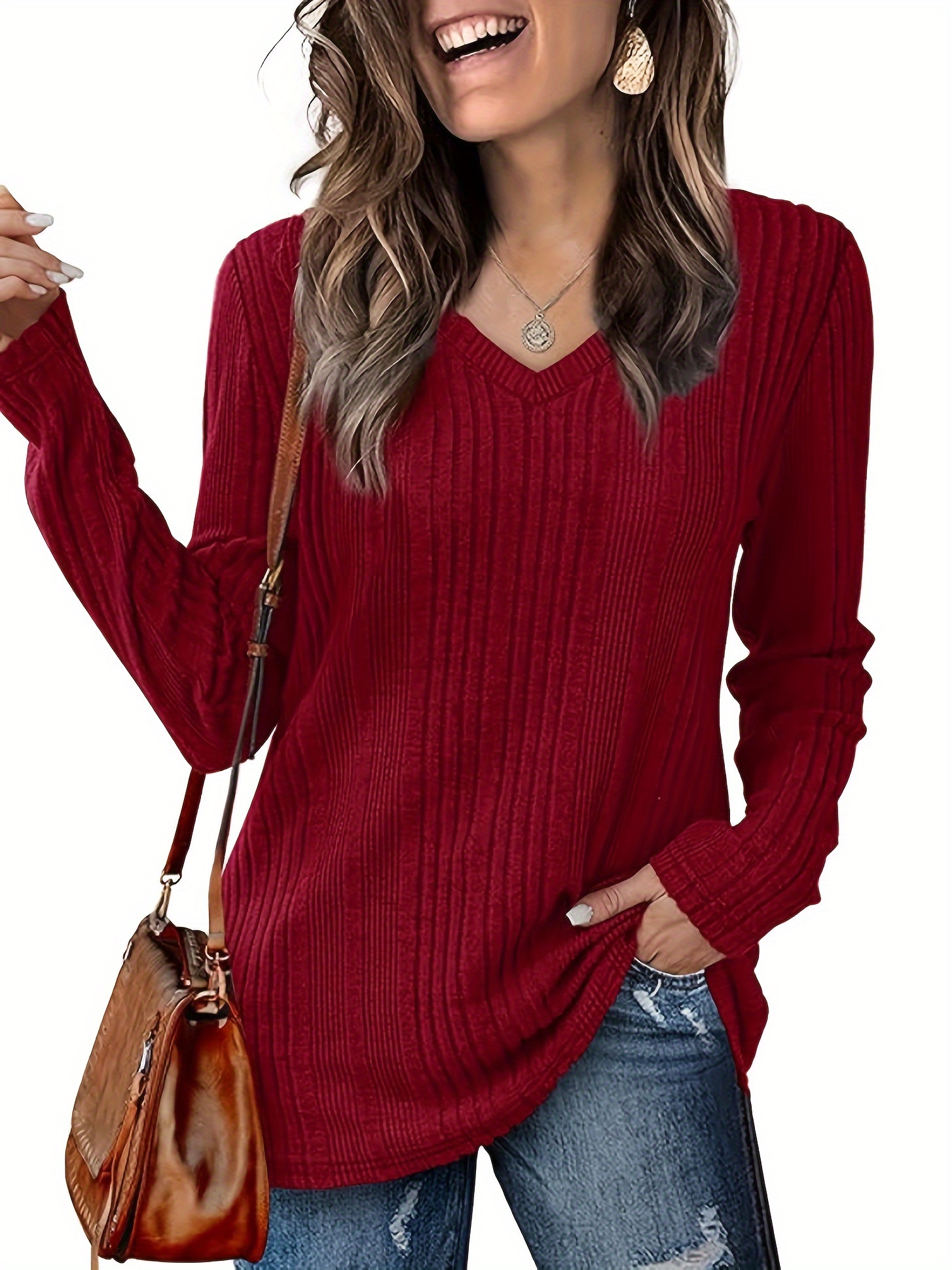 damen pullover v ausschnitt strickpullover polyester Temu Germany