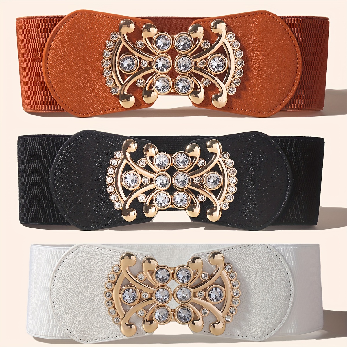 

1/2/3pcs Sparkling Rhinestone Waistbands - Stretchy Solid Color Belt Covers For Casual To Formal