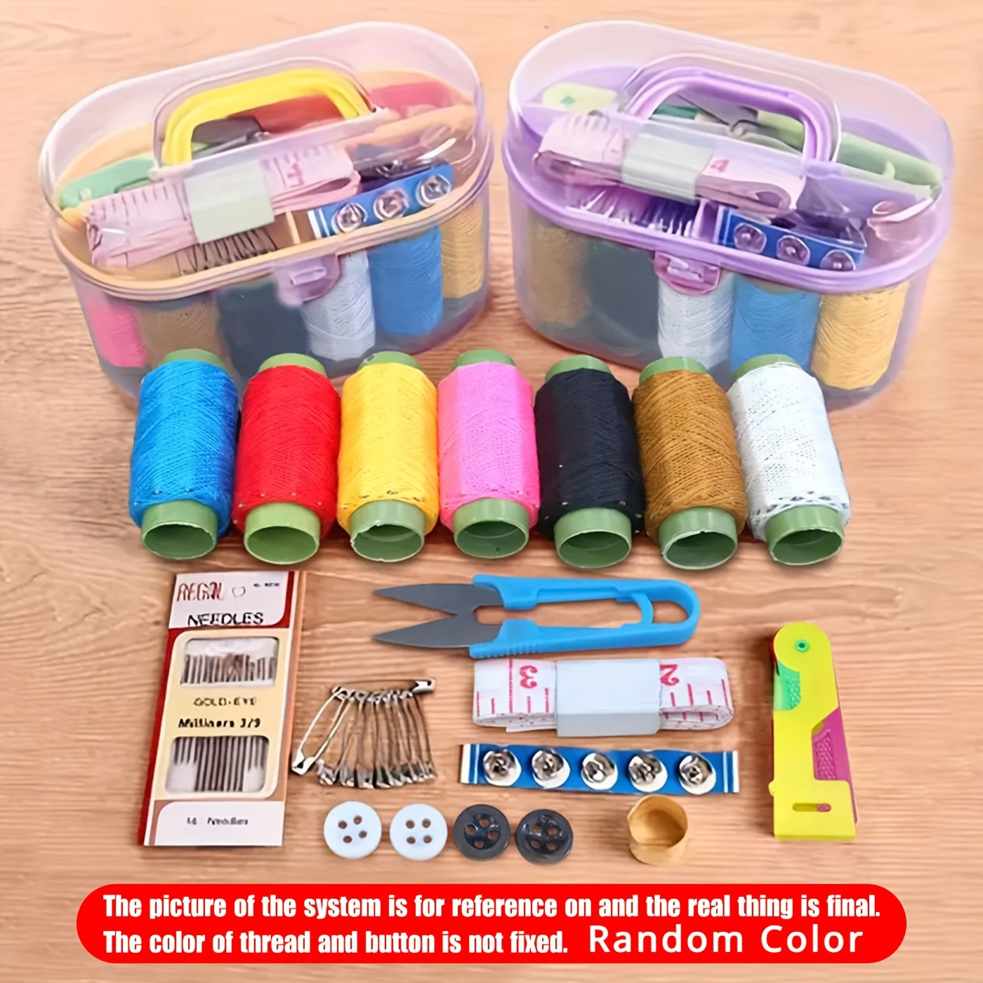 

Compact Sewing Kit For Home Use - Includes Scissors, Thread, Needles & Buttons In A Portable Box (color Varies)