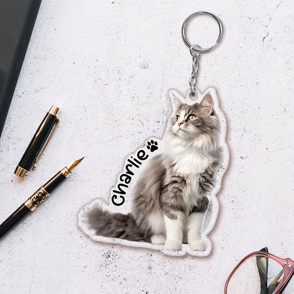 TEMU Pet Photo Keychain, Diy Pet Portrait Keychain - Custom Photo + Name, Hd Color Printed Acrylic Keychain, Cat And Dog Carry-along Accessory, A