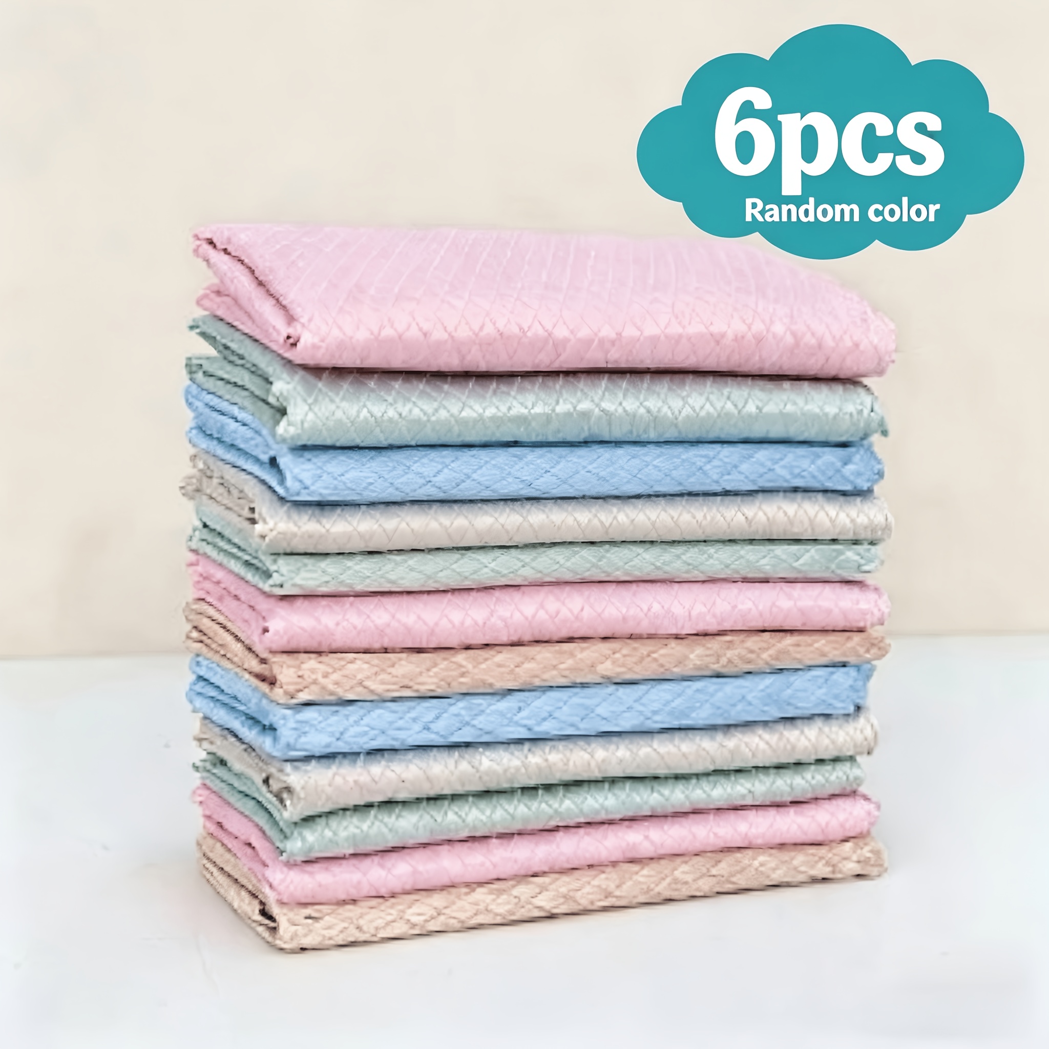 TEMU 6pcs Random Color Microfiber Cleaning Cloths, Window Cleaning Cloths, Magic Cleaning Cloths, Fish Scale Towels, Cloths, Suitable For Glass,