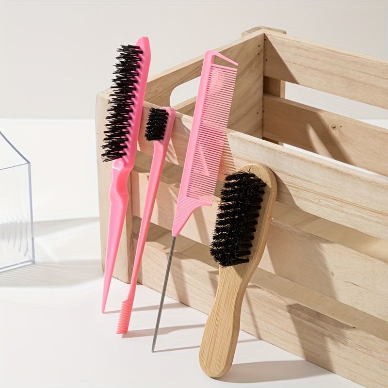 TEMU 4pcs Men's & Women's Hair Styling Tools Set - Beard Comb, Back Comb, Hair Brush, Hair Clipper, Hair Straightener, Hair Straightener For Curly