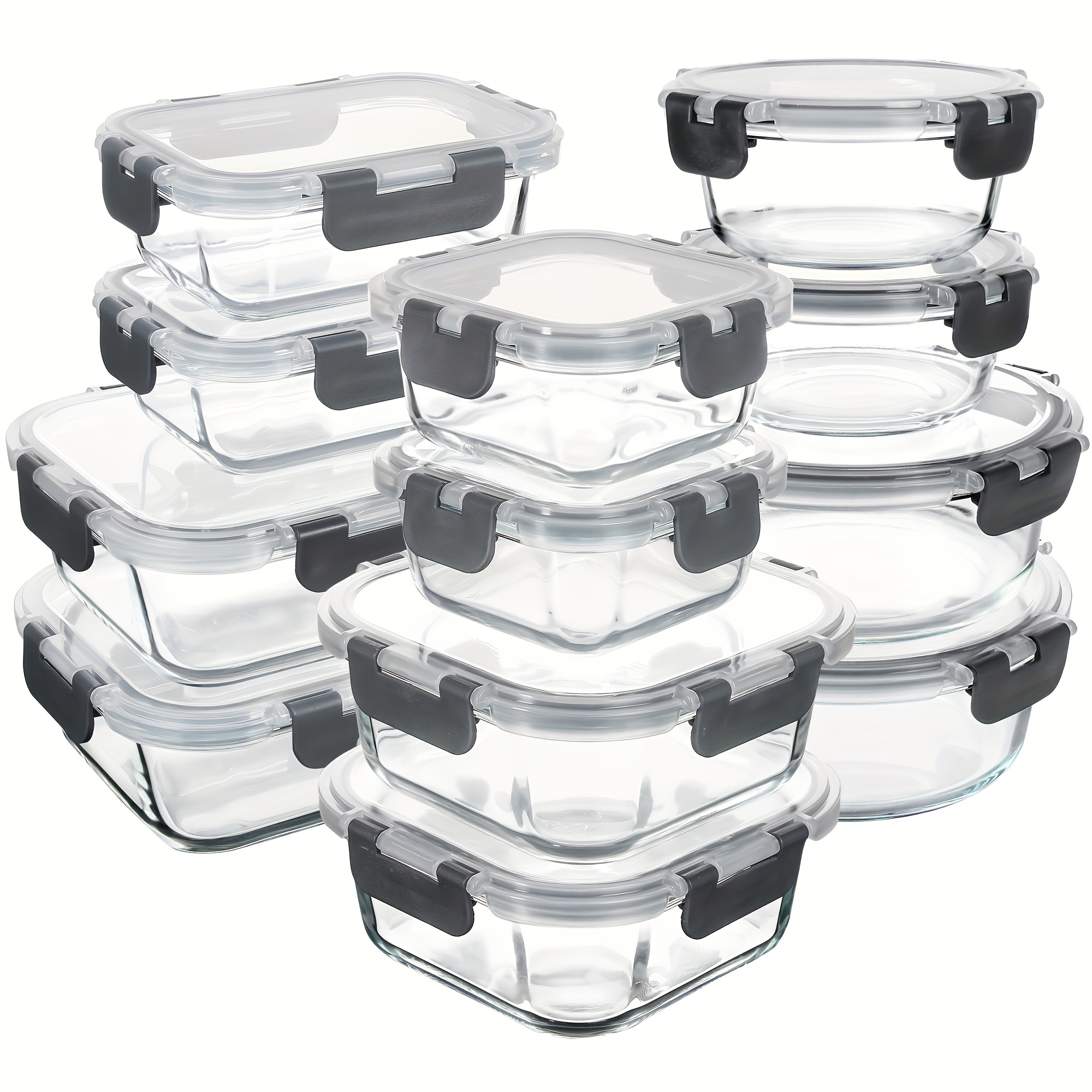 TEMU 10/12pcs Glass Meal Prep Containers Set, Food Storage Containers With Snap Locking Lids, Airtight Food Containers, Meal Prep Containers For
