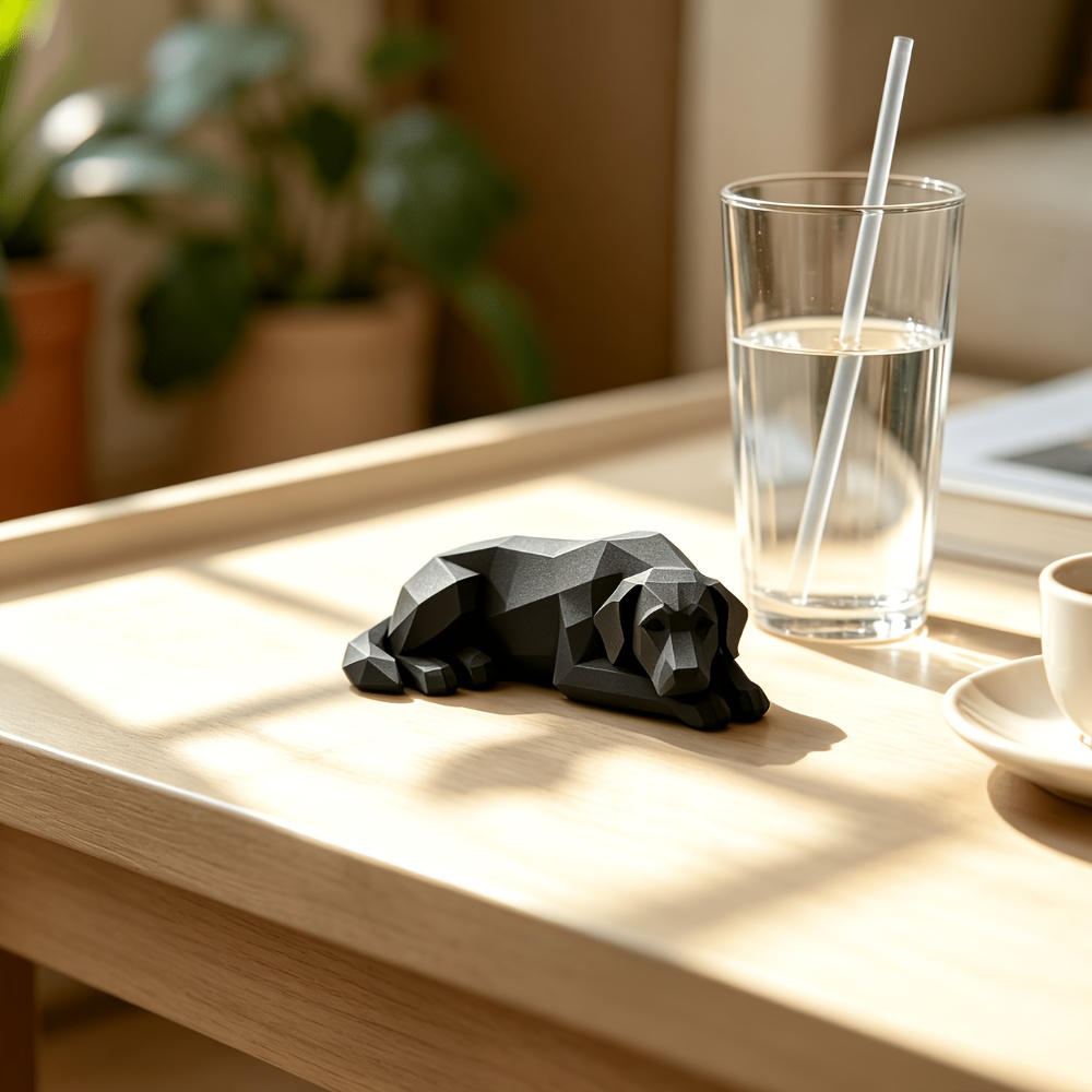 TEMU A Black And White Nordic-style Dog Statue - Desktop Ornament For Home And Office Decor. This Modern, Geometric, Reclining Dog Sculpture Features