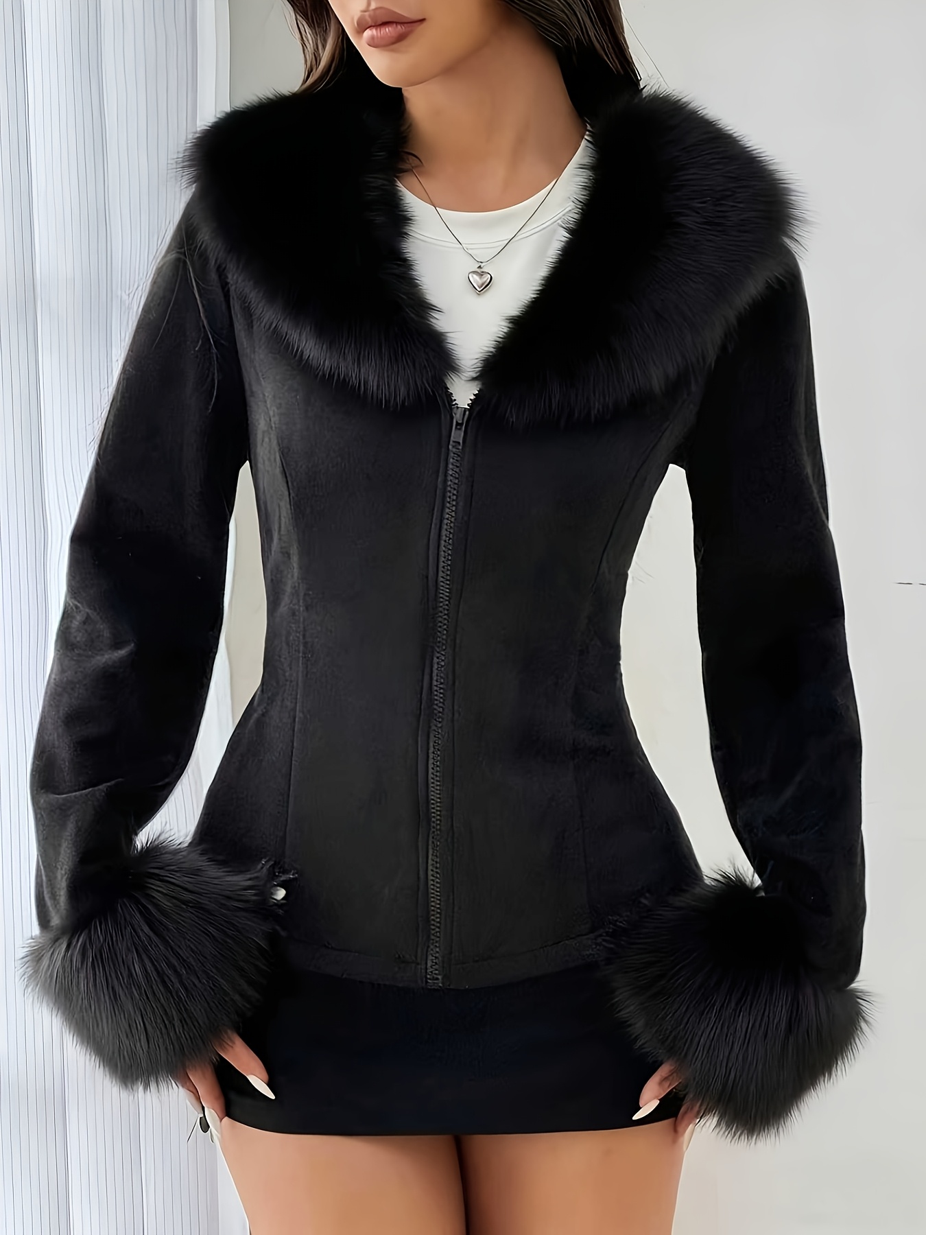 veste en fausse fourrure noire femmes capuche en peluche Temu France