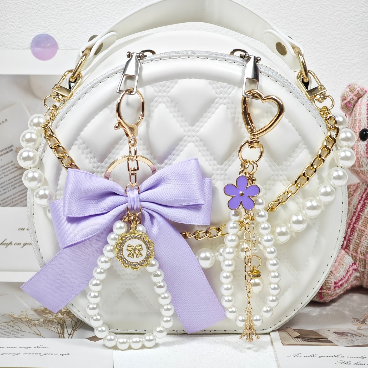 3pcs Chic Metal Bag Charms & Keychains Set, Elegant Handbag Decorations