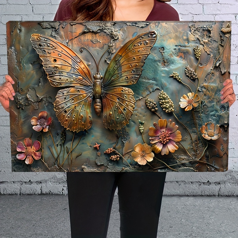 

1pc 2d Wooden Framed Canvas Painting Butterfly Wall Art Prints For Home Decoration, Living Room & Bedroom, Festival Party Decor, Gifts, Ready To Hang